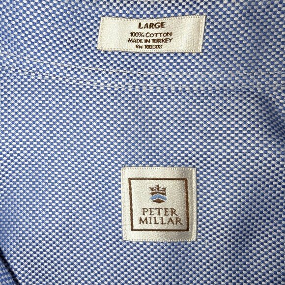 Peter Millar Men’s | Blue & White Long Sleeve Cotton Button Down Shirt | Large - Picture 2 of 10